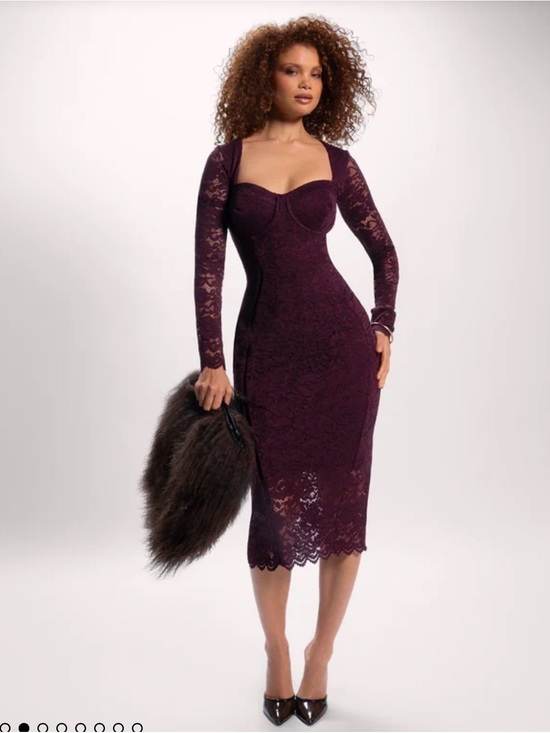 Ta3 Dresses & Skirts - TA3 Seamed Lushy Long Sleeve Lace Midi Dress VIRAL Lace Garnet Size 3XL NWT $298